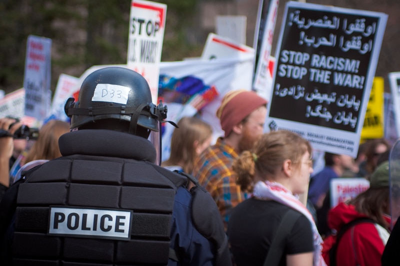 Police at an anti-war protest